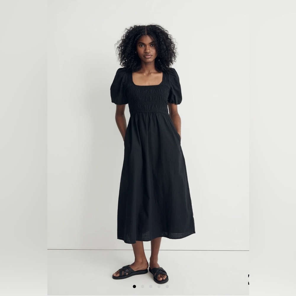 Madewell Black Midi Dress with Puff Sleeves